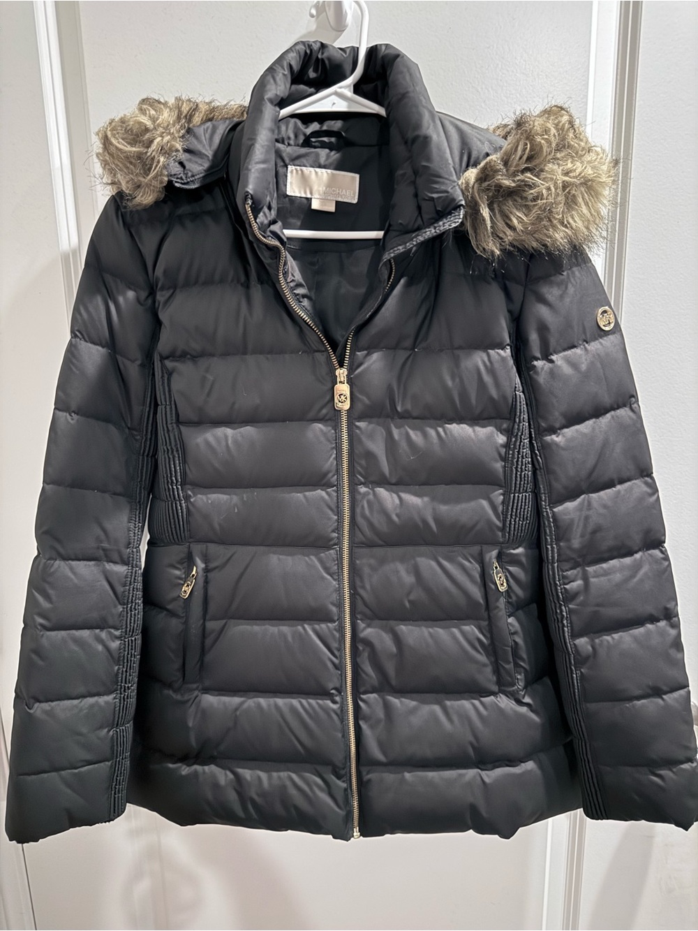 Michael Kors Black Puffer Jacket with Fur Hood
